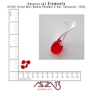 6128 227 (Light Siam)  Xilion Mini Pear Pendant (A. Siyam, Damla Kristal Uç) 8 mm / 5 Adet