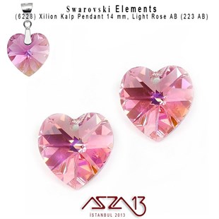 6228 223 (L.Rose C. Aurore Boreale)  Xilion Heart Pendant (A.Gül Kapl. Kristal Renk Kalp Şekilli Uç) 14 mm / 2 Adet