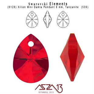 6128 227 (Light Siam)  Xilion Mini Pear Pendant (A. Siyam, Damla Kristal Uç) 8 mm / 5 Adet