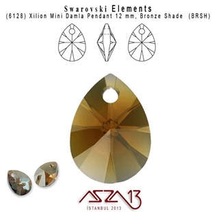 6128 001 BRSH (Crystal Bronze Shade)  Xilion Mini Pear Pendant (Bronz Kapl. Damla Kristal Uç) 12 mm / 4 Adet