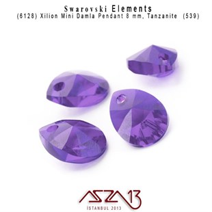 6128 539 (Tanzanite)  Xilion Mini Pear Pendant (Tanzanit Damla Kristal Uç) 8 mm / 5 Adet