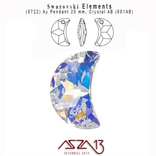 6722 001 AB (Crystal Aurore Boreale) Moon Pendant (Kaplamalı Kristal Renk, Ay Şekilli Uç) 20 mm / Paket İçeriği 1 Adet