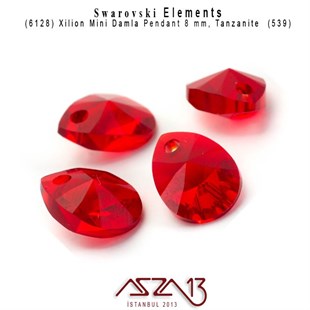 6128 227 (Light Siam)  Xilion Mini Pear Pendant (A. Siyam, Damla Kristal Uç) 8 mm / 5 Adet