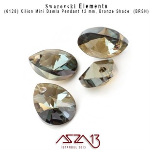 6128 001 BRSH (Crystal Bronze Shade)  Xilion Mini Pear Pendant (Bronz Kapl. Damla Kristal Uç) 12 mm / 4 Adet