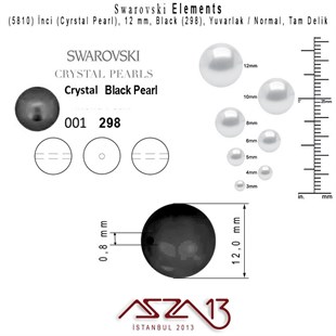 5810-298 Crystal Black Pearl 12 mm (İnci) / 10 Adet