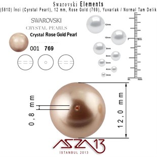 5810-769 Crystal Rose Gold Pearl 12 mm (İnci) / 10 Adet