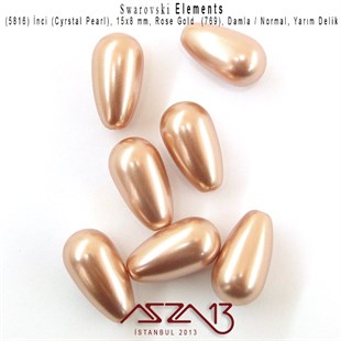 5816-769 Crystal Rose Gold Pearl 15x8 mm  (Yarım Delik Damla İnci) / 2 Adet