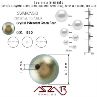 5810-930 Crystal Iridescent Green Pearl 8 mm (İnci) / 30 Adet