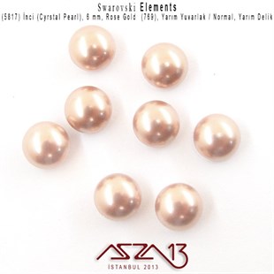 5817-769 Crystal Rose Gold Pearl 6 mm  (Yarım Delik Yarım Yuvarlak İnci) / 4 Adet