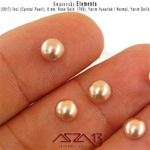 5817-769 Crystal Rose Gold Pearl 6 mm  (Yarım Delik Yarım Yuvarlak İnci) / 4 Adet