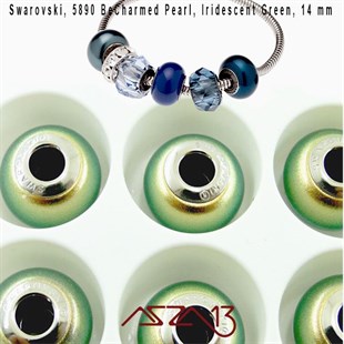Swarovski 5890 Iridescentgreen (BeCharmed Pearl) 14 mm Pave