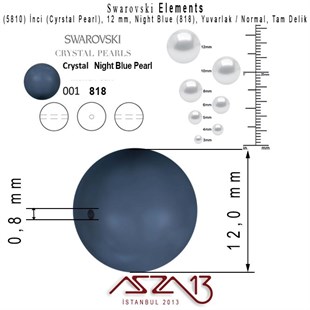 5810-818 Crystal Night Blue Pearl 12 mm (İnci) / 10 Adet