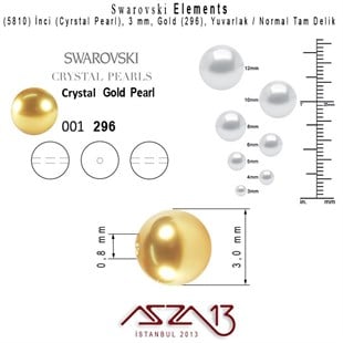 5810-296 Crystal Gold Pearl 3 mm (İnci) / 50 Adet