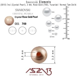 5810-769 Crystal Rose Gold Pearl 3 mm (İnci) / 50 Adet