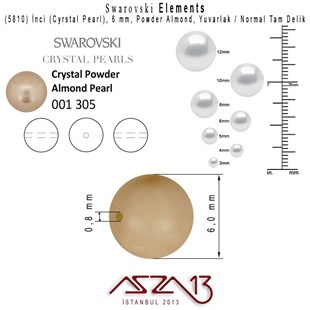 5810-305 Crystal Powder Almond Pearl 6 mm (İnci) / 40 Adet