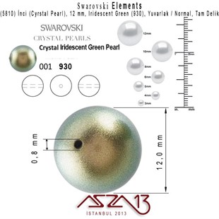 5810-930 Crystal Iridescent Green Pearl 12 mm (İnci) / 10 Adet