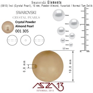5810-305 Crystal Powder Almond Pearl 10 mm (İnci) / 15 Adet