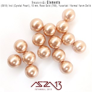 5818-769 Crystal Rose Gold Pearl 10 mm (Yarım Delik İnci) / 4 Adet
