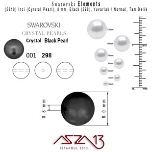 5810-298 Crystal Black Pearl 8 mm (İnci) / 30 Adet