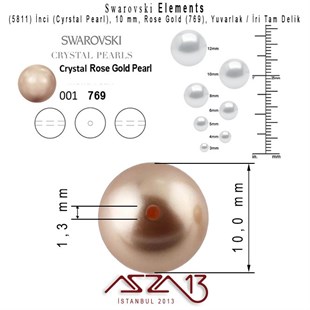 5811-769 Crystal Rose Gold Pearl 10 mm (İri Delik İnci) / 15 Adet