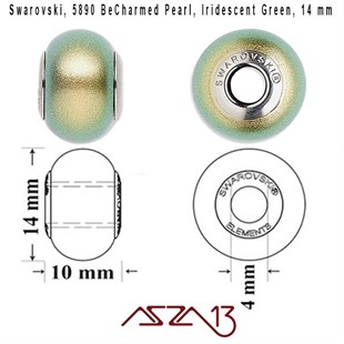Swarovski 5890 Iridescentgreen (BeCharmed Pearl) 14 mm Pave
