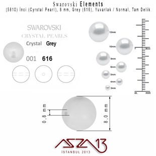 5810-616 Crystal Light Grey Pearl 8 mm (İnci) / 30 Adet
