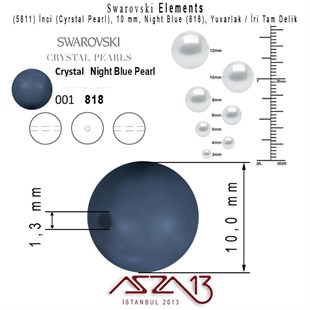 5811-818 Crystal Night Blue Pearl 10 mm (İri Delik İnci) / 15 Adet