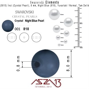 5810-818 Crystal Night Blue Pearl 8 mm (İnci) / 30 Adet