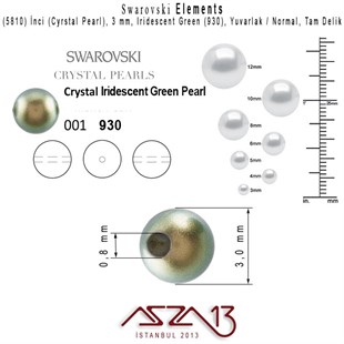 5810-930 Crystal Iridescent Green Pearl 3 mm (İnci) / 50 Adet