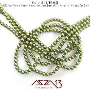 5810-930 Crystal Iridescent Green Pearl 4 mm (İnci) / 50 Adet