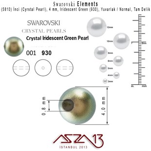 5810-930 Crystal Iridescent Green Pearl 4 mm (İnci) / 50 Adet