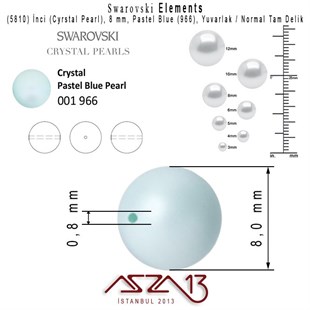 5810-966 Crystal Pastel Blue Pearl 8 mm (İnci) / 30 Adet