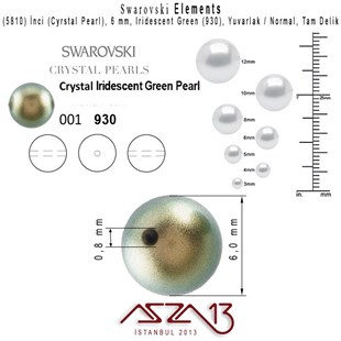 5810-930 Crystal Iridescent Green Pearl 6 mm (İnci) / 40 Adet