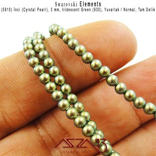 5810-930 Crystal Iridescent Green Pearl 3 mm (İnci) / 50 Adet