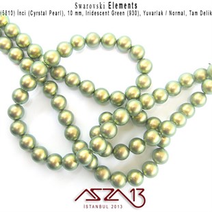 5810-930 Crystal Iridescent Green Pearl 10 mm (İnci) / 15 Adet