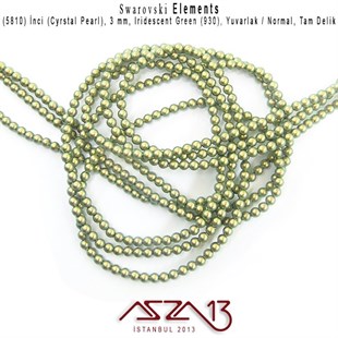 5810-930 Crystal Iridescent Green Pearl 3 mm (İnci) / 50 Adet
