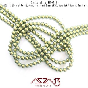 5810-930 Crystal Iridescent Green Pearl 6 mm (İnci) / 40 Adet