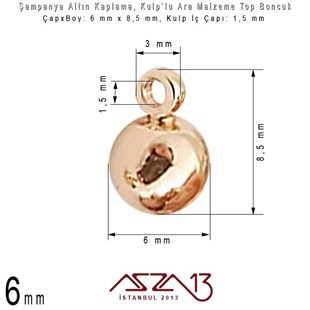 Şampanya Renk Altın Kaplama - 4 ve 6 mm Kulplu Top Sallantı Ara Malzeme / 2 Adet