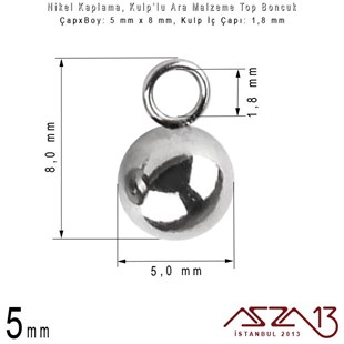 Nikel Kaplama - 5 mm Kulplu Top Sallantı Ara Malzeme / 20 Adet