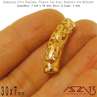 Şampanya Renk Altın Kaplama - 7x30 mm Fligran Boru Bağlantı Ara Malzeme / 1 Adet