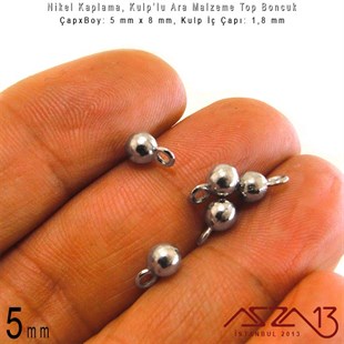 Nikel Kaplama - 5 mm Kulplu Top Sallantı Ara Malzeme / 20 Adet