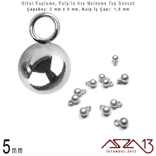 Nikel Kaplama - 5 mm Kulplu Top Sallantı Ara Malzeme / 20 Adet