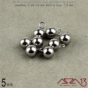 Nikel Kaplama - 5 mm Kulplu Top Sallantı Ara Malzeme / 20 Adet