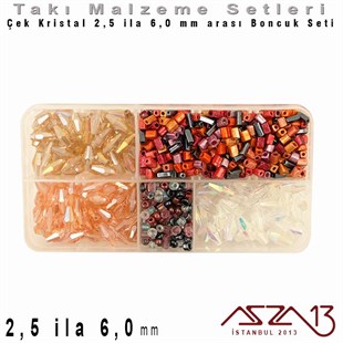 Çek Kristali - 2,5 ila 6,0 mm - Karışık Şekil - Boncuk Set / 125 Gram - 5 Renk
