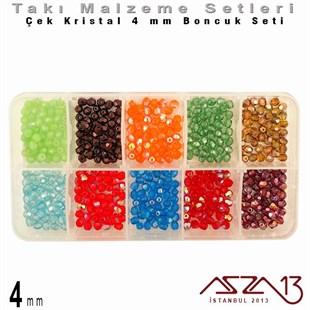 Çek Kristali - 4 mm - Yuvarlak - Boncuk Set / 480 Adet - 10 Renk