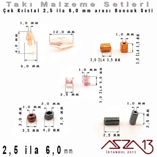 Çek Kristali - 2,5 ila 6,0 mm - Karışık Şekil - Boncuk Set / 125 Gram - 5 Renk