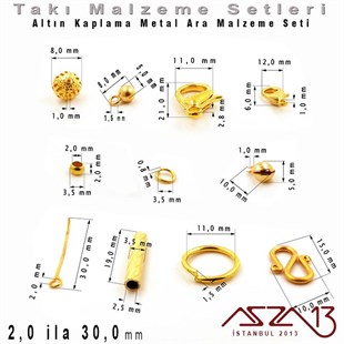 Altın Kaplama - 2,0 ila 30,0 mm - Metal Ara Malzeme Seti / 10 Çeşit - 130 gr