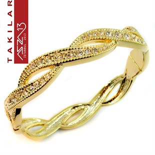 Altın Kaplama Kristal Taşlı Metal Burmalı Halka Bileklik