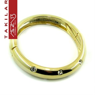 Altın Kaplama Kristal Taşlı Metal Bombeli Halka Bileklik
