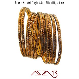 Bronz Kristal Taşlı Çift Sarım Süet Deri Bileklik
